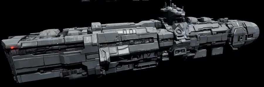 Broadside of the 400-metre hero ship. Alpha prototype art.